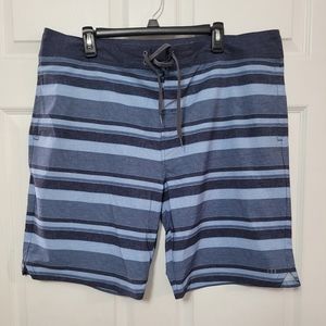 Men Size 40 Travis Mathew Blue Stripe Board Shorts Surf